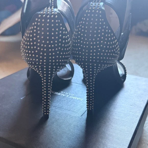 Saint Laurent Black Studded Leather Stiletto Sandals - box and dust bag - Picture 5 of 5